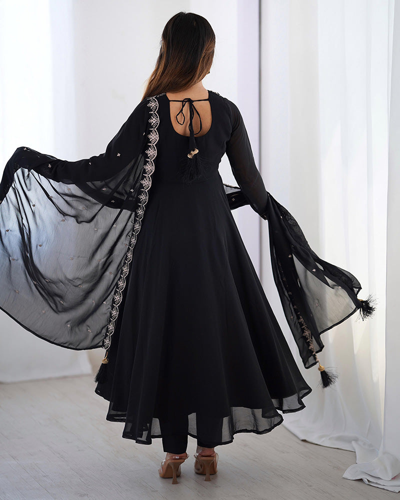 Black Color Georgette Embroidered Three Piece Anarkali Suit