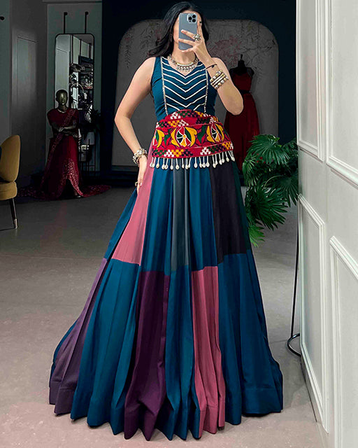 Multi Color Rayon Navratri With Gamthi Work Navratri Lehenga Choli