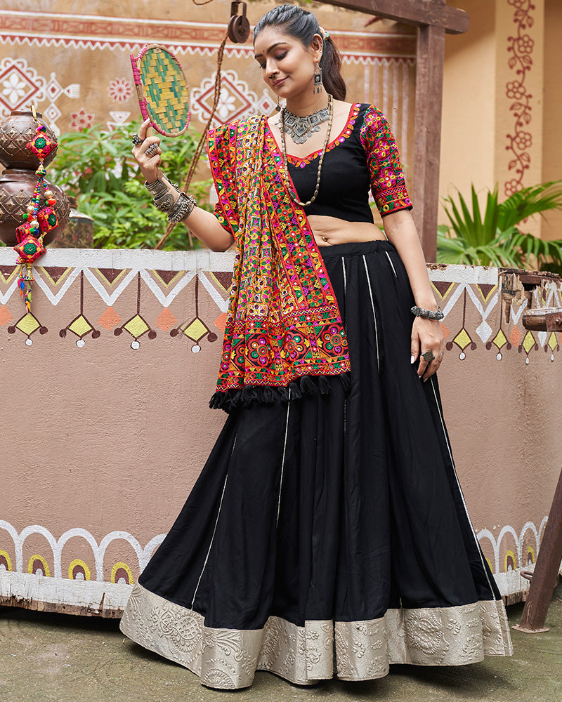 Black Color Viscose Rayon Navratri Lehenga Choli