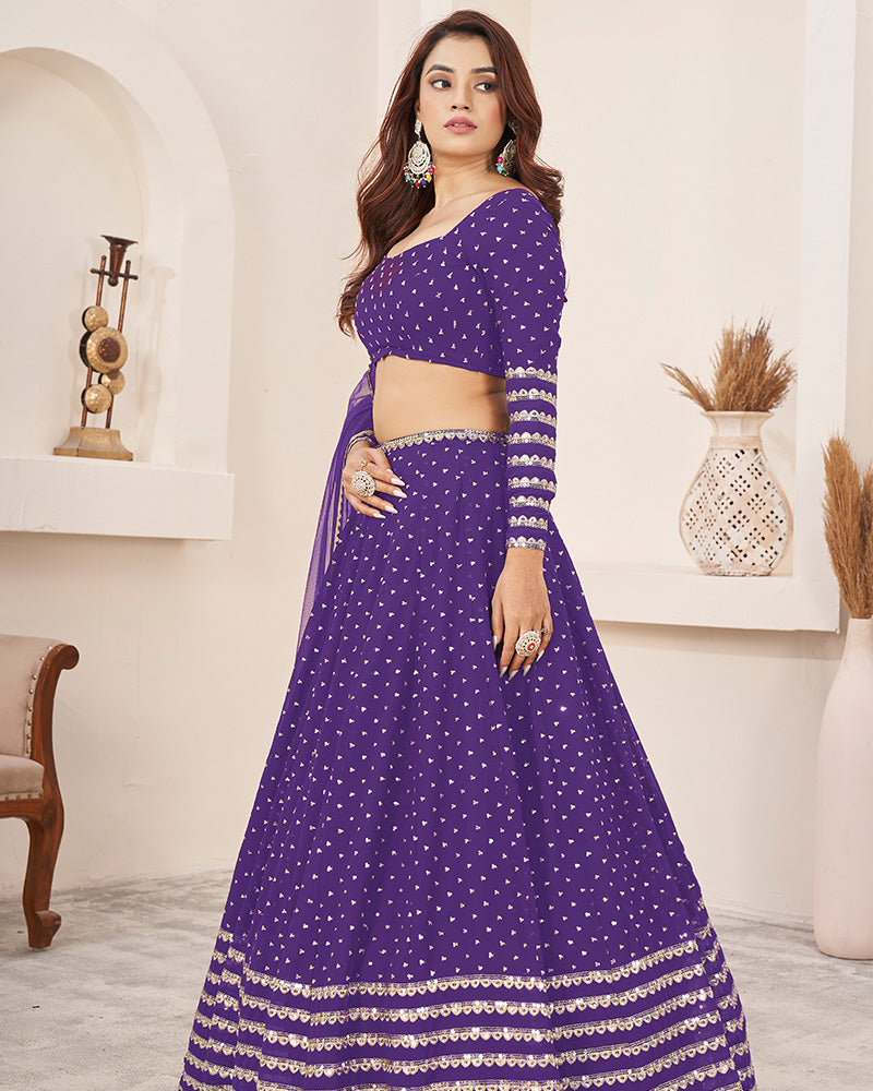 Violet Color Georgette Embroidered Lehenga Choli With Net Dupatta