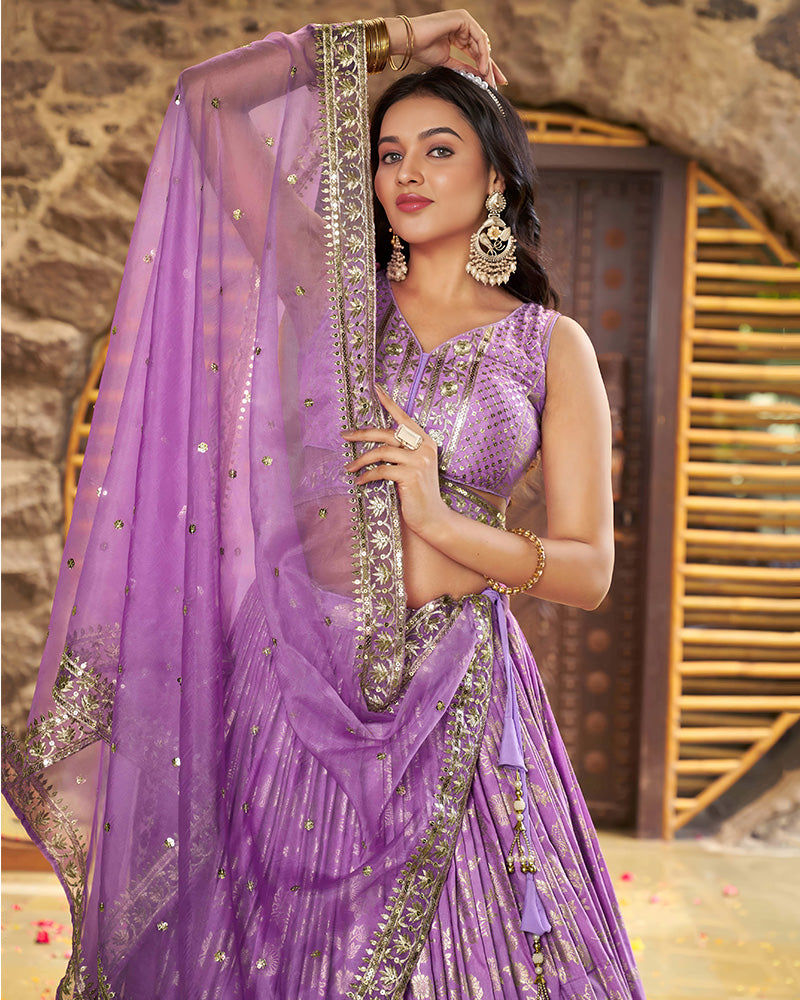 Lavender Color Dola Silk Jacquard Lehenga Choli