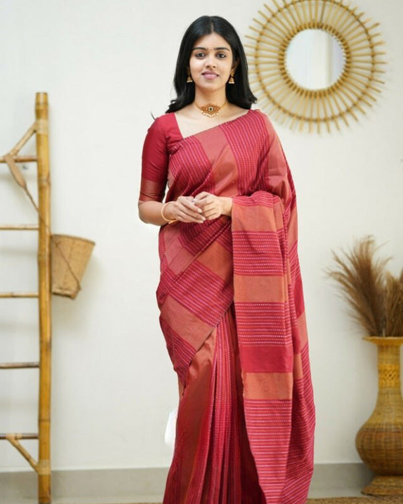 Red color Banarasi Soft Silk Saree