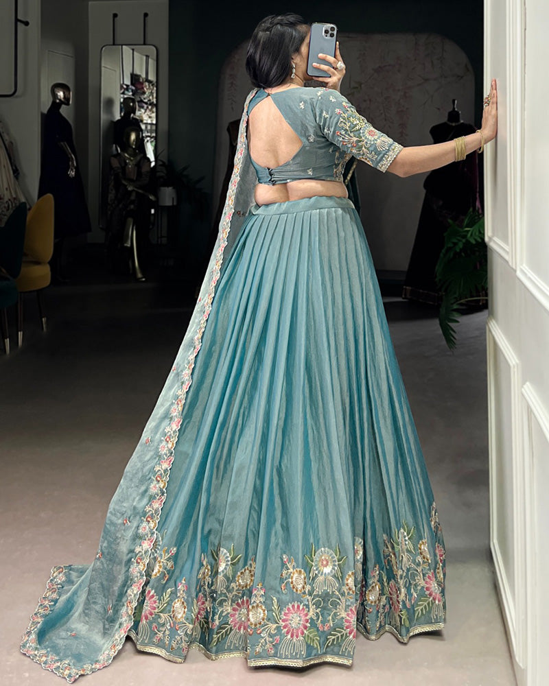 Sky Blue Color Zari Shimmer Thread Embroidered Lehenga Choli