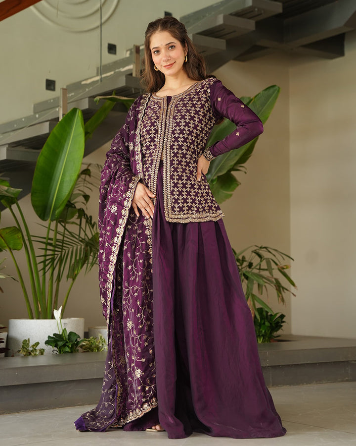 Designer Wine Color Fendi Sharara Suit
