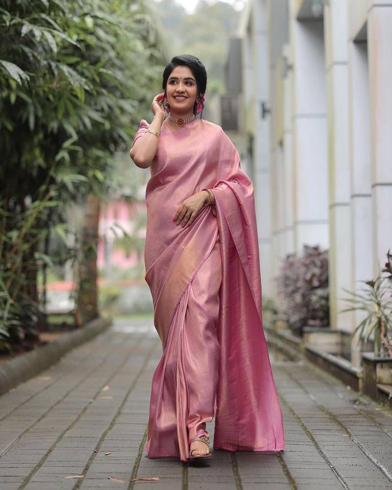 Baby Pink Color Banarasi Soft Silk Saree