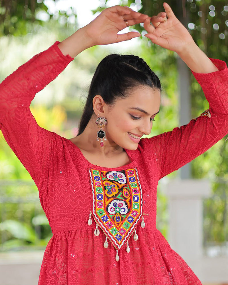 Pink Color Georgette Schiffli Work Navratri Kediya