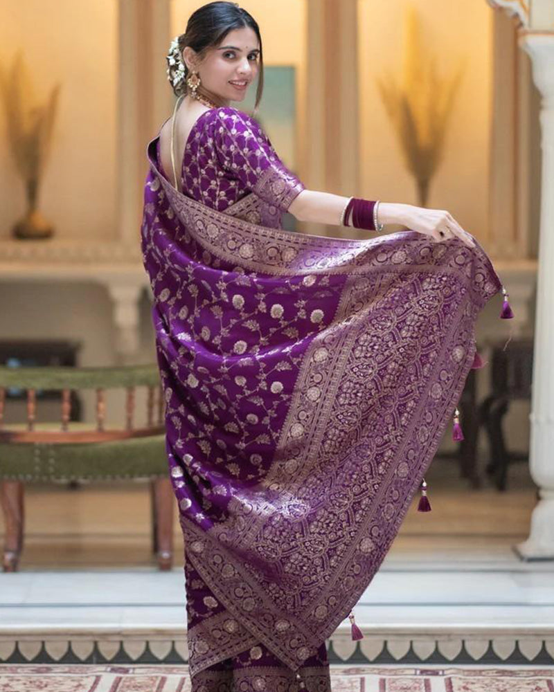 Purple Color Banarasi Jacquard With Zari Work Saree
