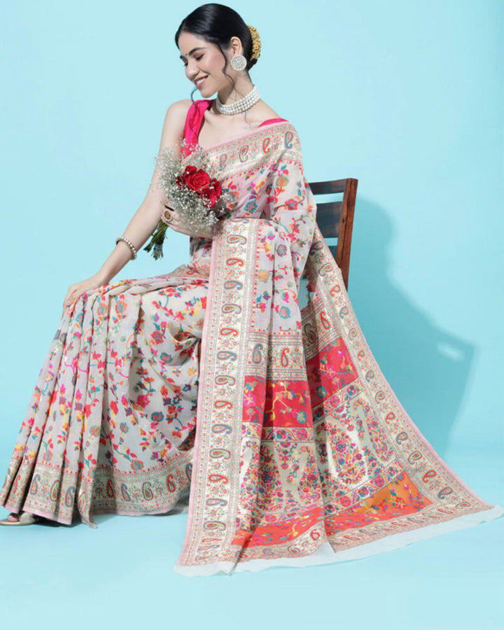 Designer White Colour Banarasi Soft Silk Saree
