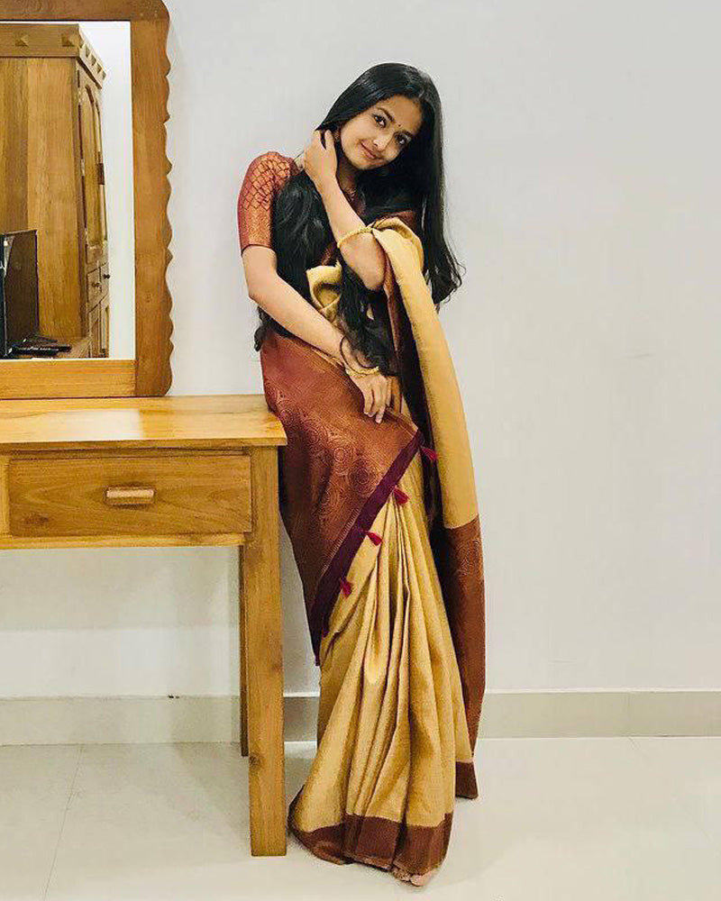 Beautiful Mustard Yellow Color Banarasi Soft Silk Saree