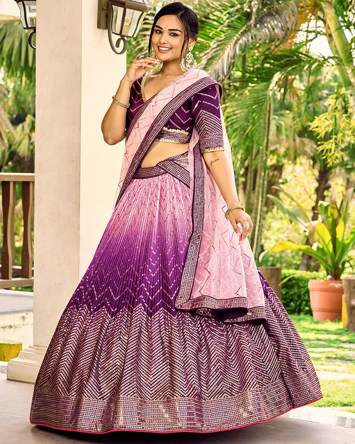 Purple Color Chinon Embroidered Lehenga Choli