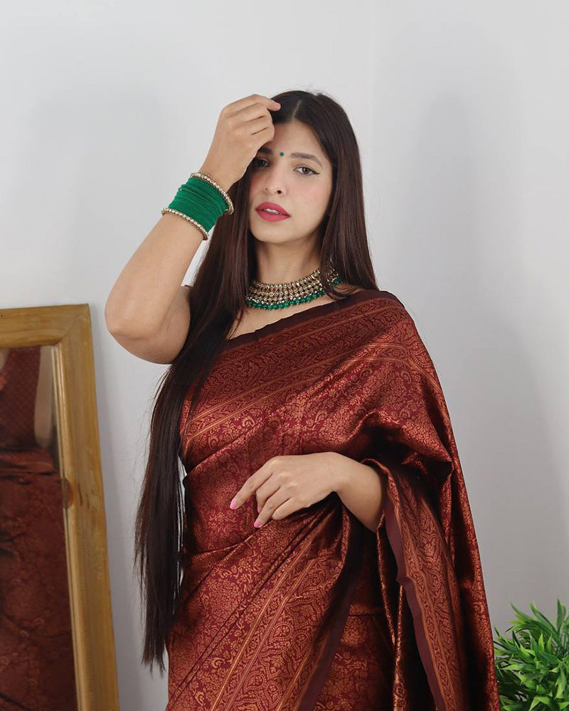 Maroon Color Banarasi Jacquard Soft Silk Saree