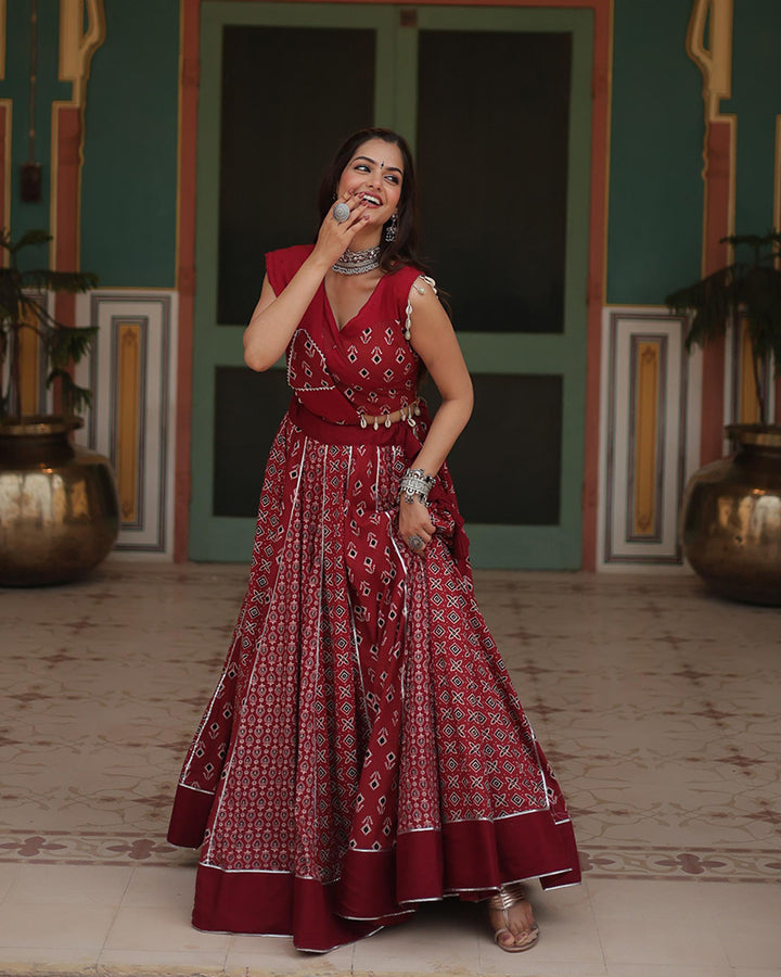 Maroon Color Rayon Kali Pattern Navratri Lehenga Choli