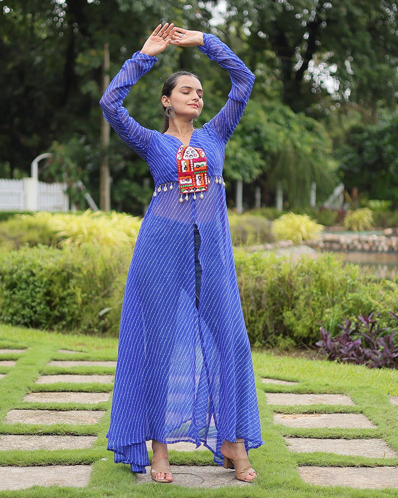 Blue Color Georgette Laheriya Print Navratri Kurti