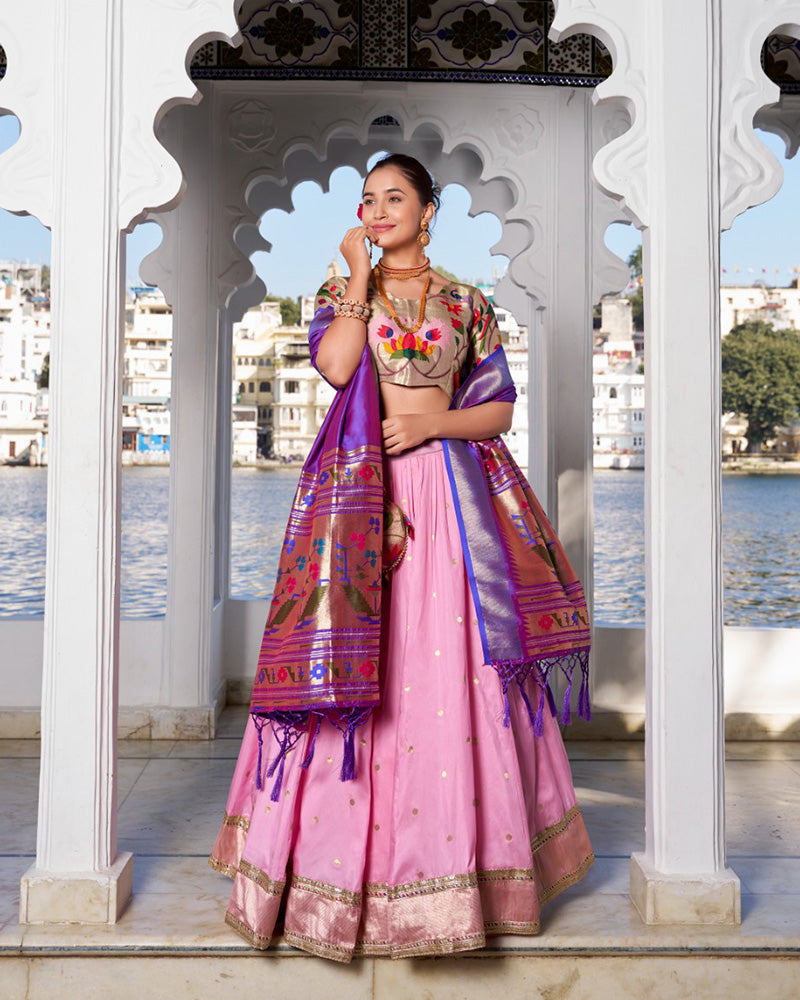Light Pink Color Jacquard Silk Half Saree