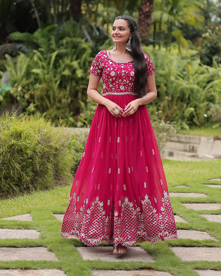 Rani Color Faux Blooming Embroidered Gown