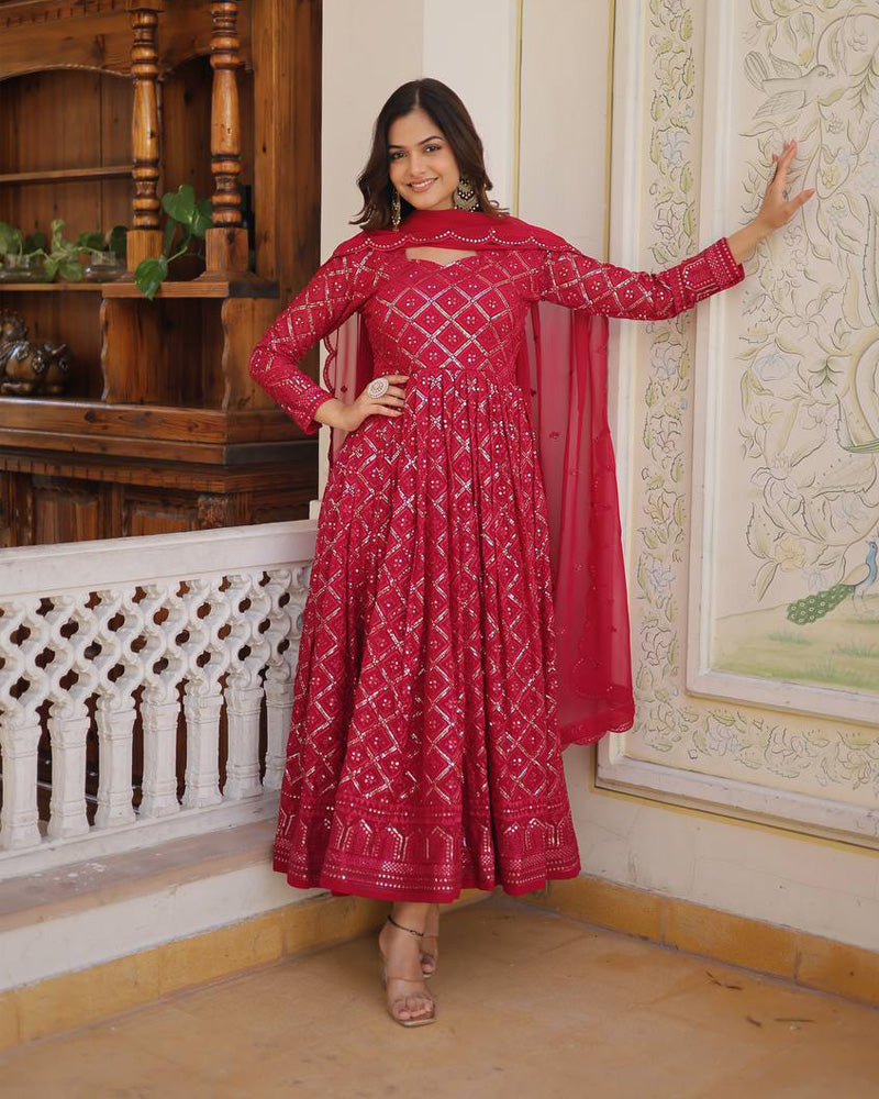 Rani Pink Color Designer Anarkali Gown With Dupatta