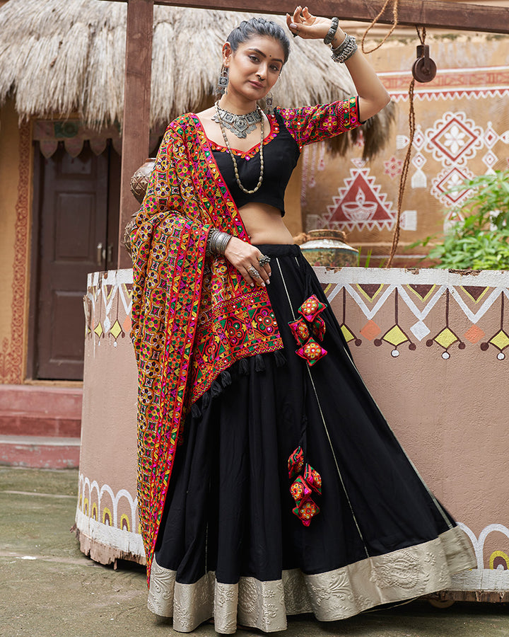 Black Color Viscose Rayon Navratri Lehenga Choli