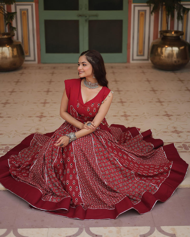 Maroon Color Rayon Kali Pattern Navratri Lehenga Choli