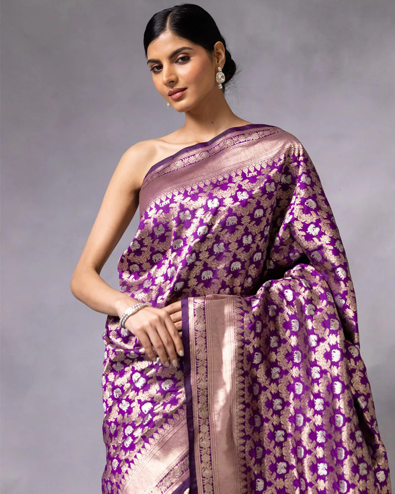 Purple Color Banarasi Jacquard Soft Silk Saree