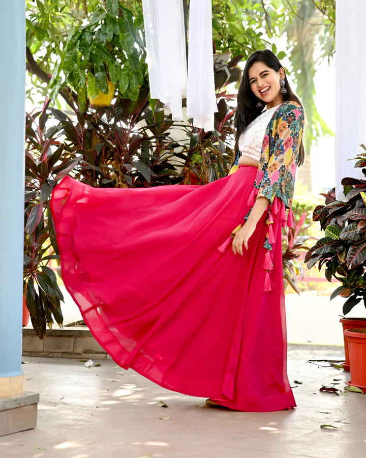 Rani Pink Color Designer Sequins Embroidery Ready to Wear Lehenga Choli