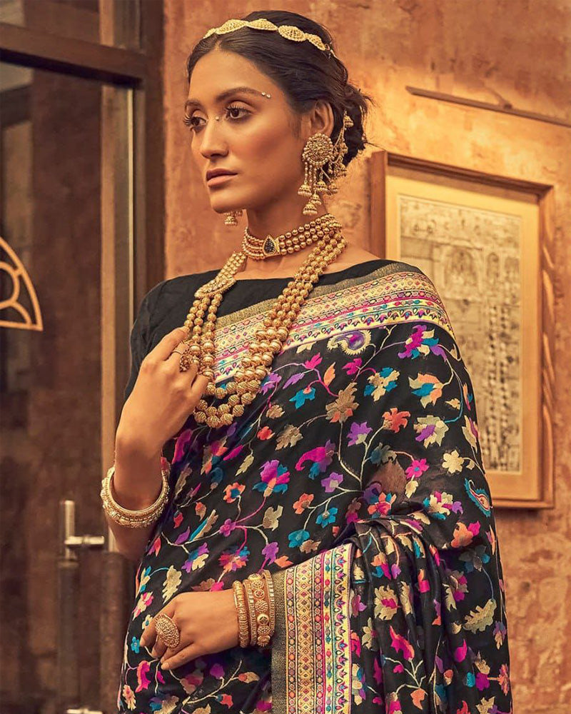 Heavy designer Black Colour Banarsi Soft Silk Saree