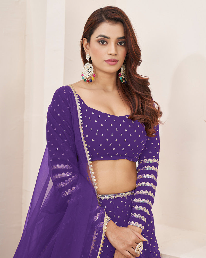 Violet Color Georgette Embroidered Lehenga Choli With Net Dupatta