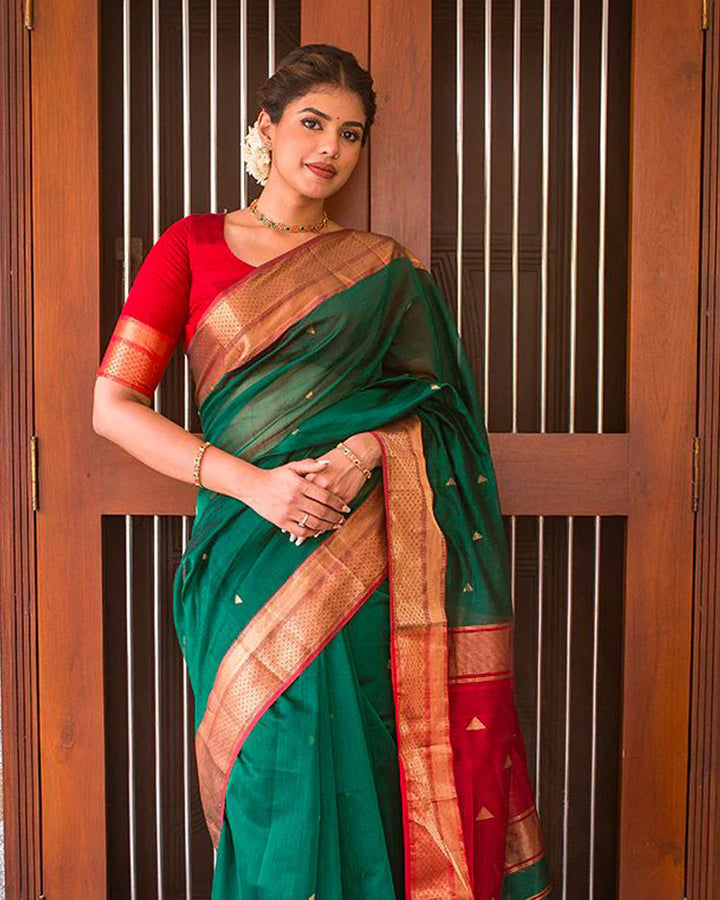 Red And Green Color Soft Banarasi Silk Saree