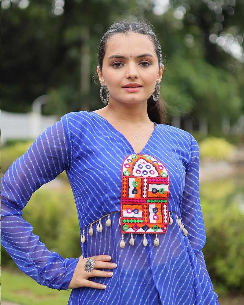 Blue Color Georgette Laheriya Print Navratri Kurti