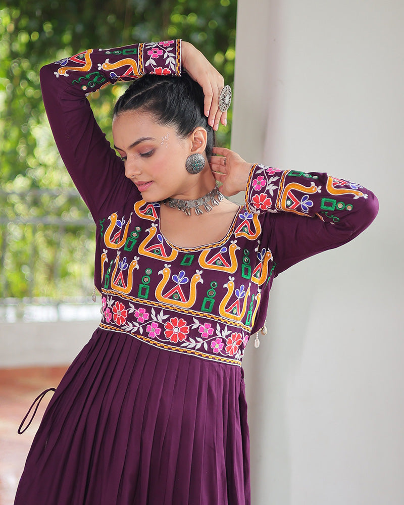 Wine Color Rayon Gamthi Work Navratri Kurti