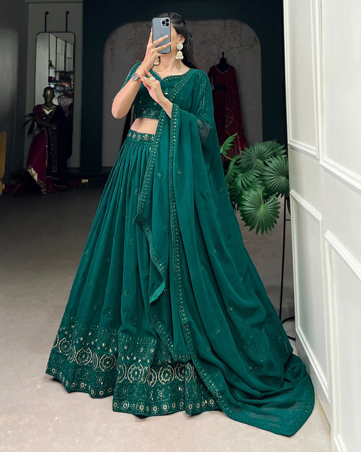 Bottle Green Color Georgette Thread Embroidered Lehenga Choli