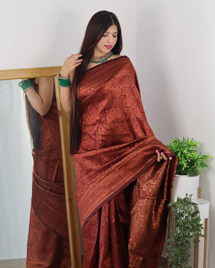 Maroon Color Banarasi Jacquard Soft Silk Saree