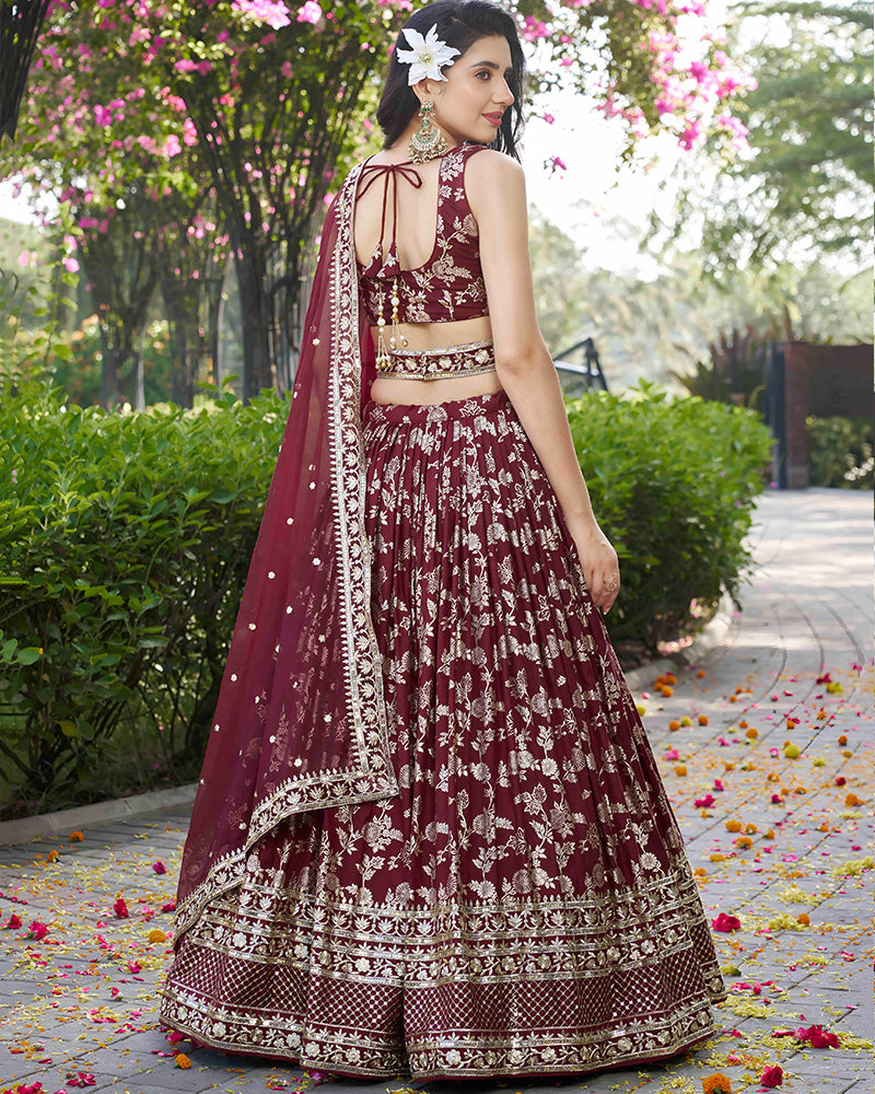 Maroon Color Dola Silk Jacquard Lehenga Choli