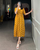 Mustard Color Georgette Dot Printed Long Kurti