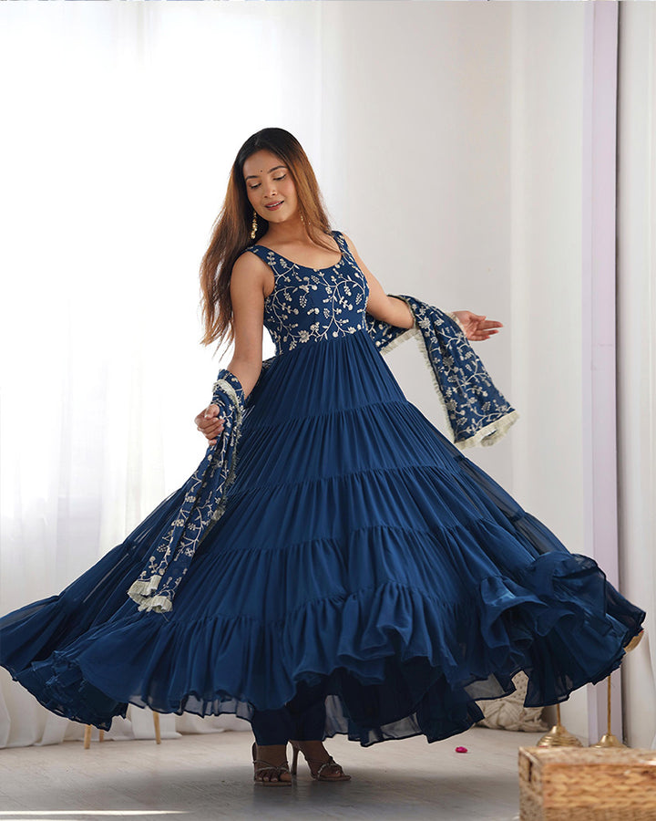 Rama Color Georgette Five Layer Ruffle Style Anarkali Suit