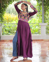 Wine Color Rayon Gamthi Work Navratri Kurti