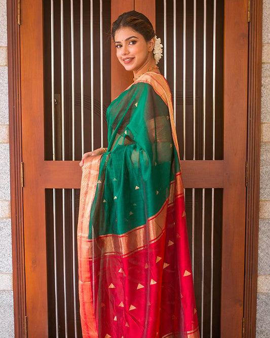 Red And Green Color Soft Banarasi Silk Saree