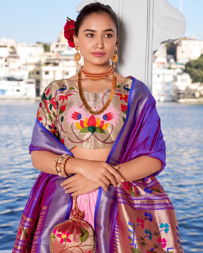 Light Pink Color Jacquard Silk Half Saree