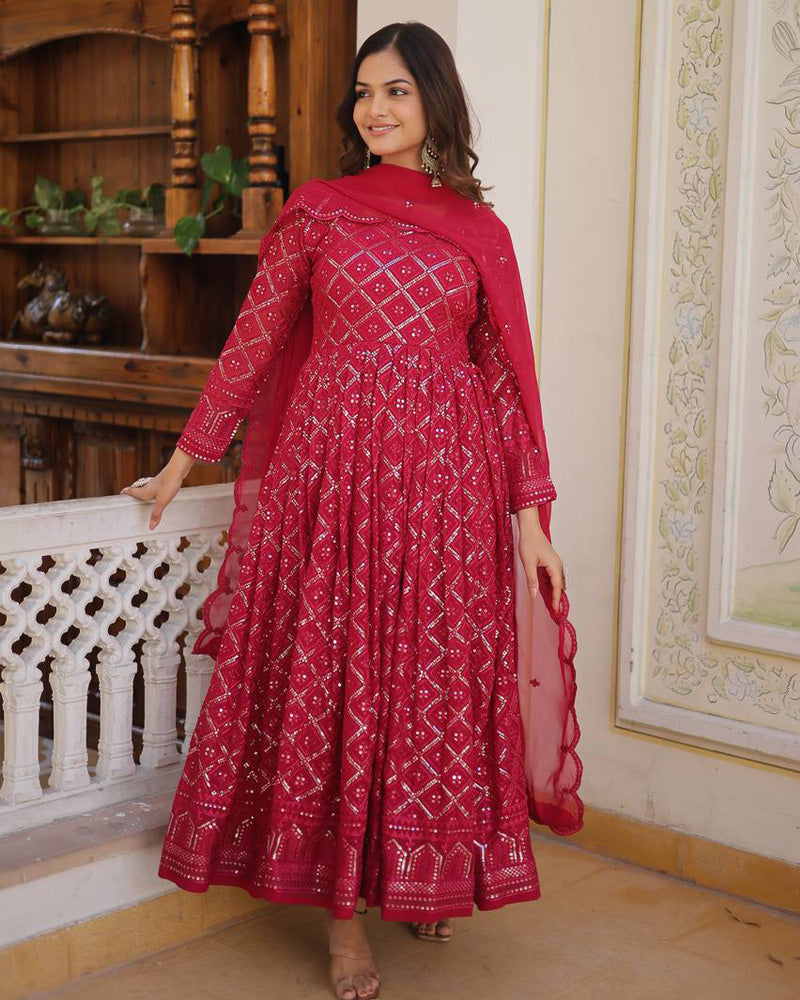 Rani Pink Color Designer Anarkali Gown With Dupatta