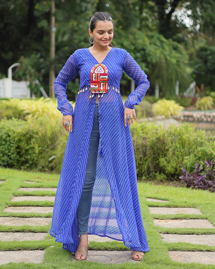 Blue Color Georgette Laheriya Print Navratri Kurti