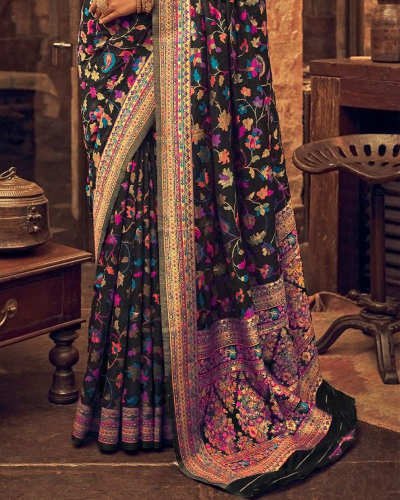 Heavy designer Black Colour Banarsi Soft Silk Saree
