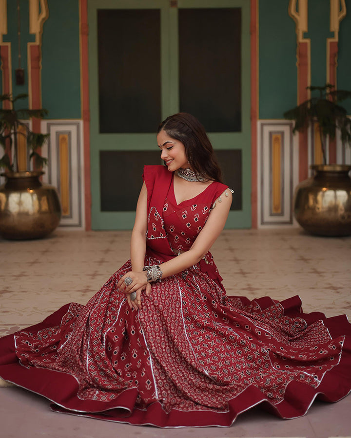 Maroon Color Rayon Kali Pattern Navratri Lehenga Choli