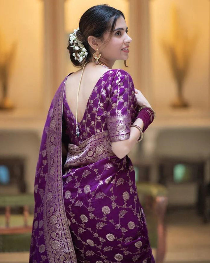 Purple Color Banarasi Jacquard With Zari Work Saree