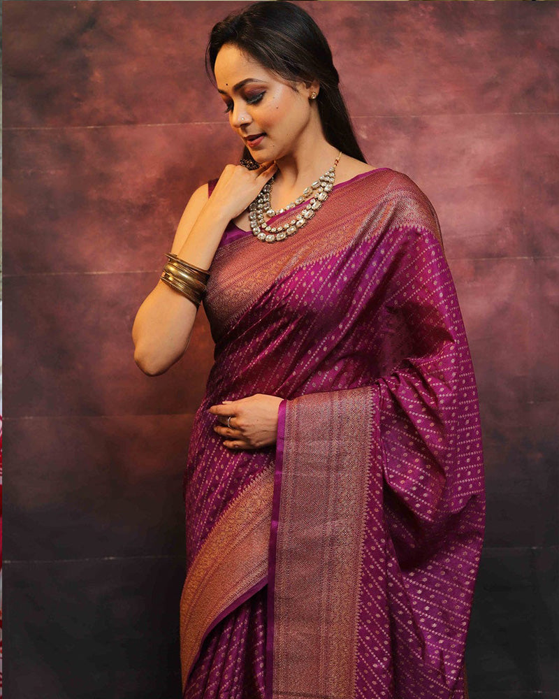 Wine Color Banarasi Soft Silk Saree