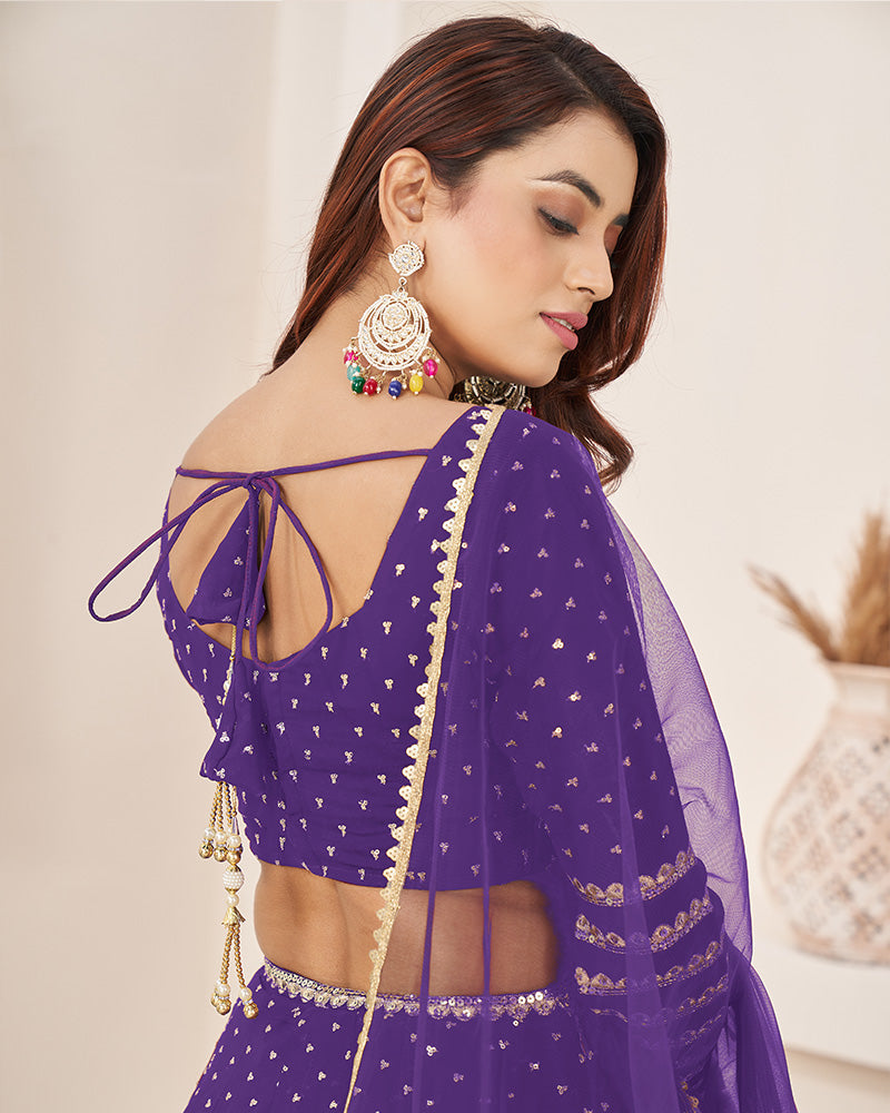 Violet Color Georgette Embroidered Lehenga Choli With Net Dupatta