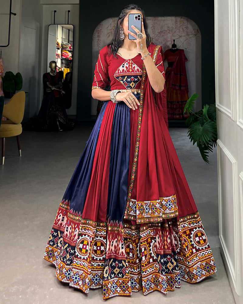 Navy Blue Color Rayon Printed Navratri Lehenga Choli