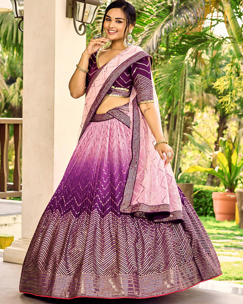 Purple Color Chinon Embroidered Lehenga Choli