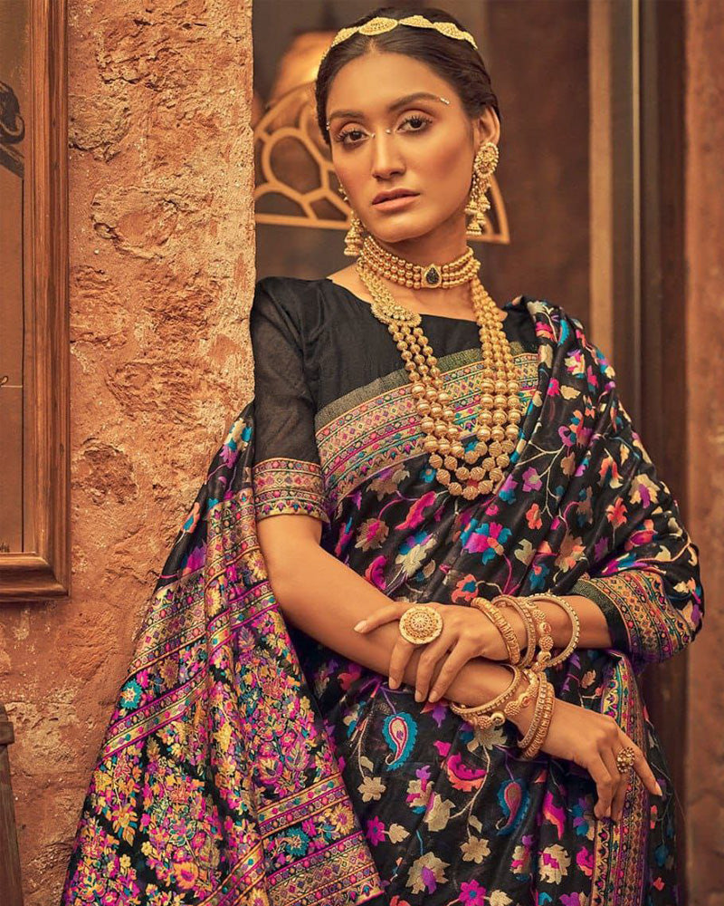 Heavy designer Black Colour Banarsi Soft Silk Saree