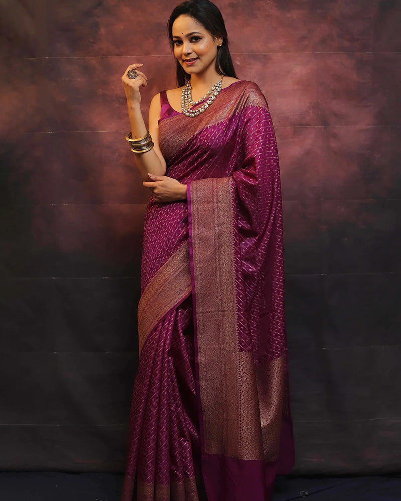 Wine Color Banarasi Soft Silk Saree