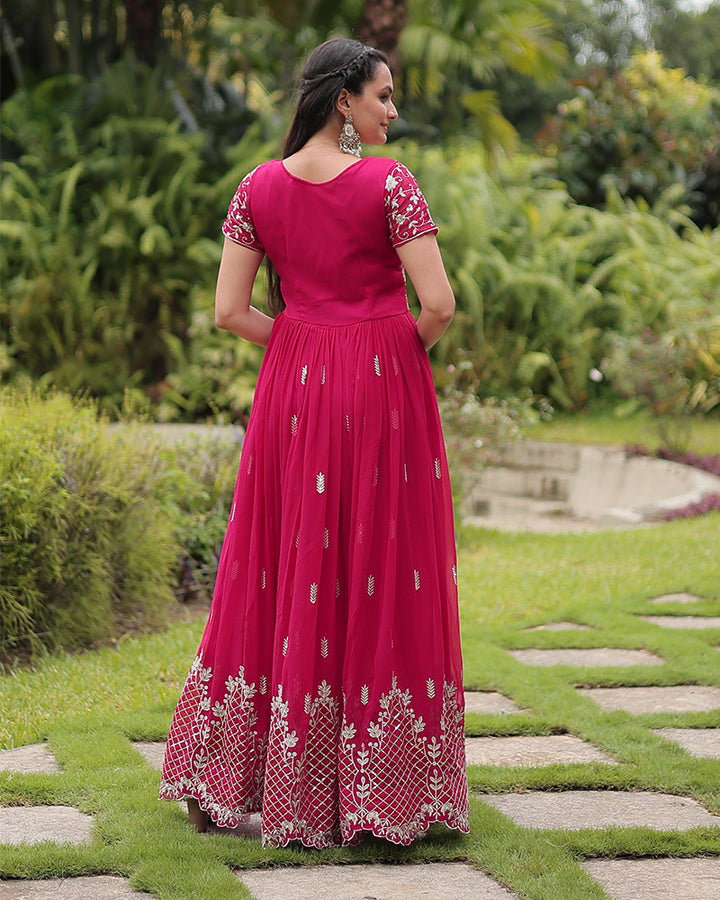 Rani Color Faux Blooming Embroidered Gown