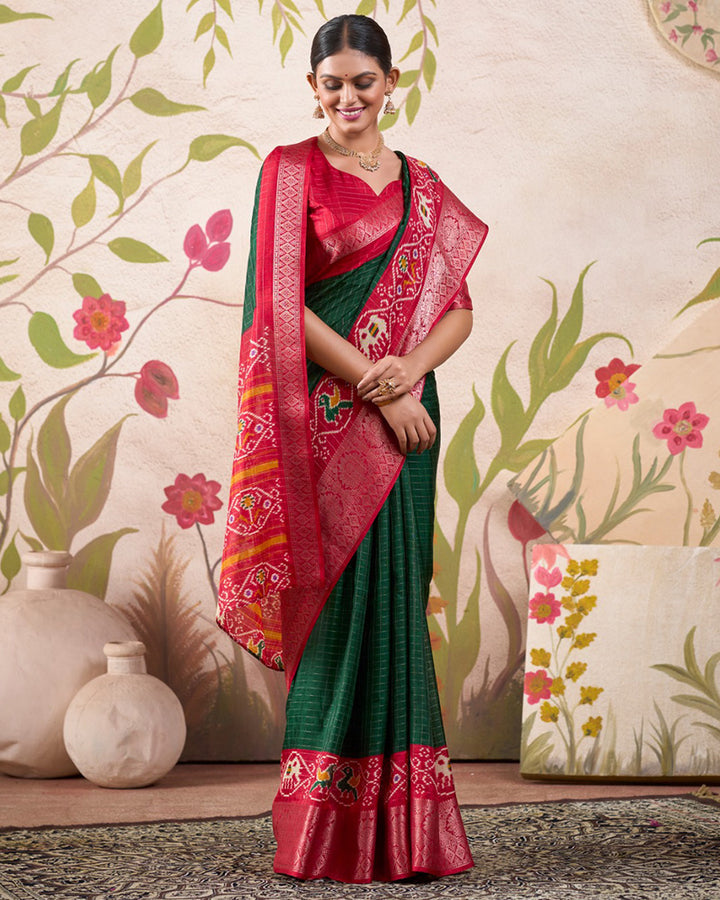 Green Color Tussar Chex Saree